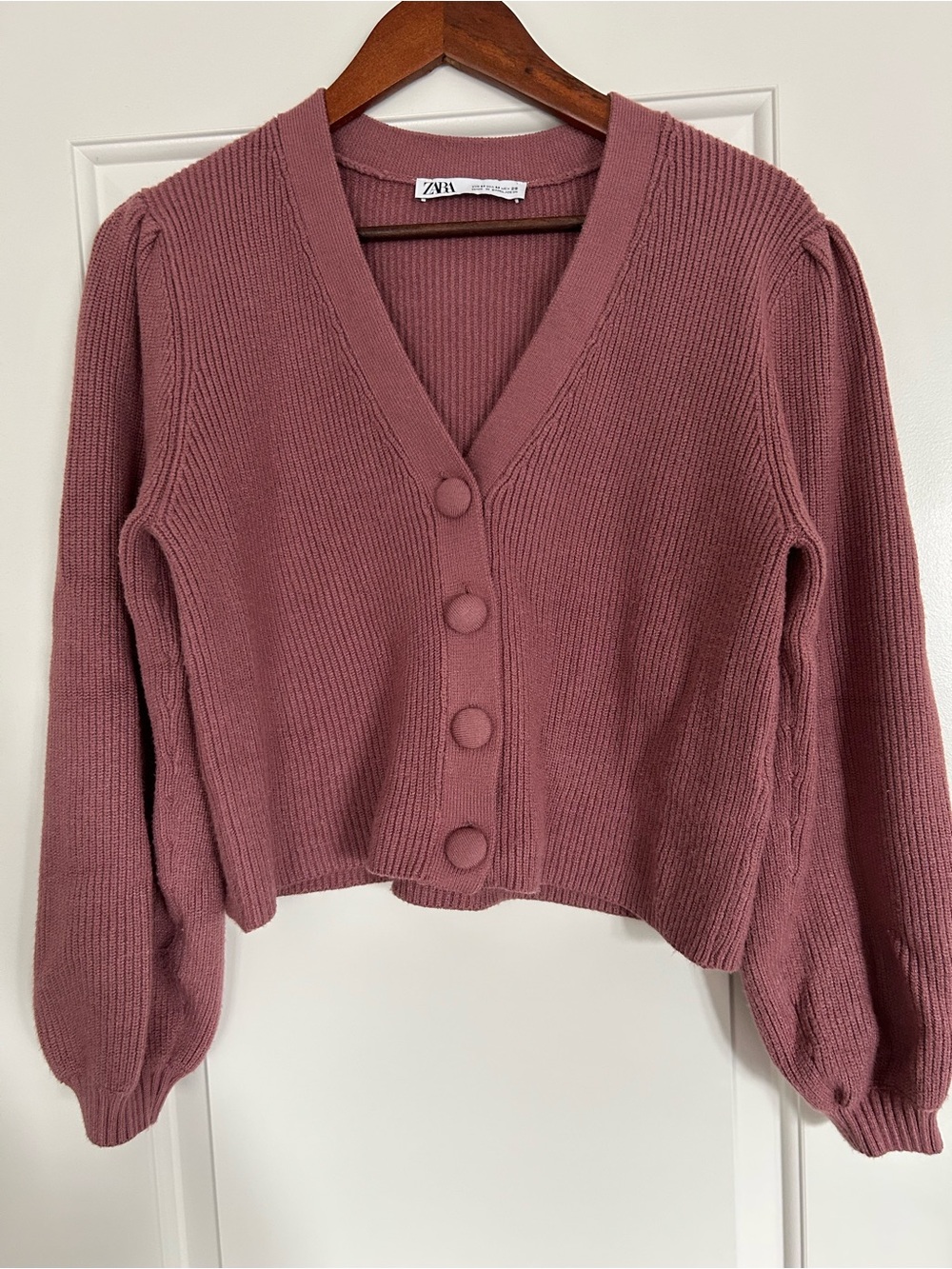 GUC Zara Mauve Button-Front V-Neck Knit Cardigan Ribbed Sz M